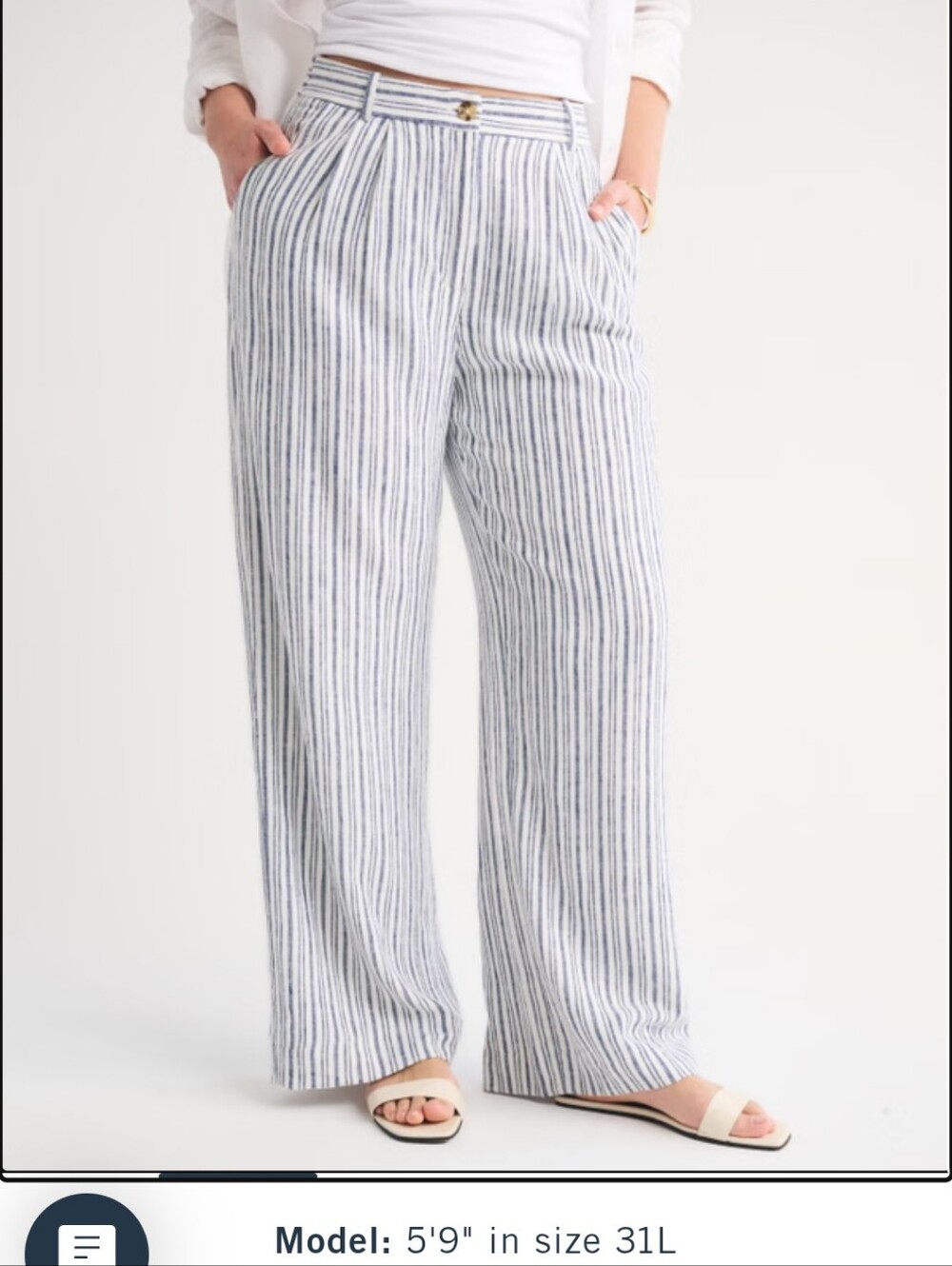 Abercrombie & Fitch Navy and White Vertical Stripe Wide-Leg Pants